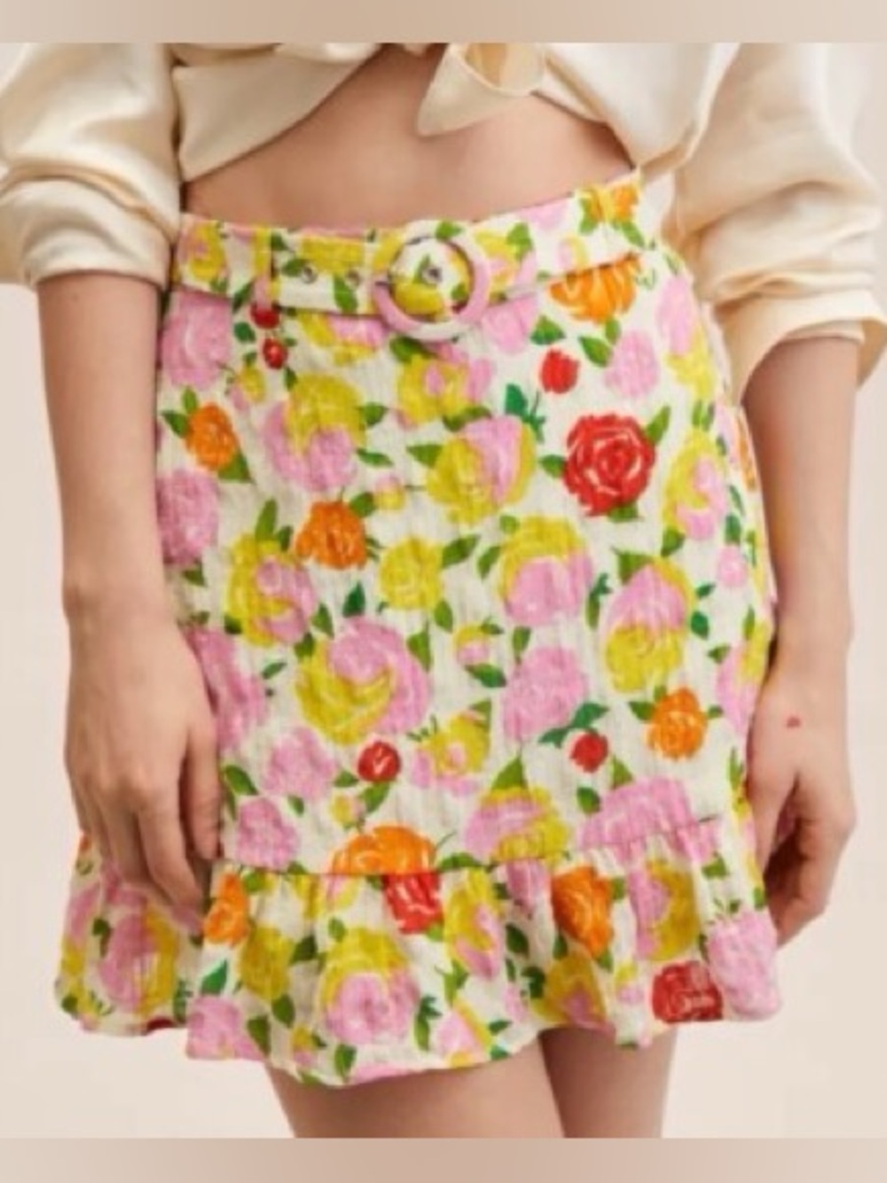 Mango MNG Floral Belted Skirt Size XS